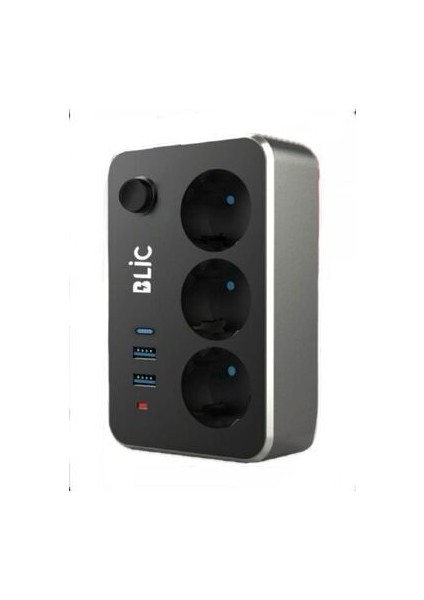 Çoklayıcı 3'lü Priz 2 USB 1 Typec 2 Metre Kablo Anahtarlı Termal Akım Korumalı Çoklu Priz Office