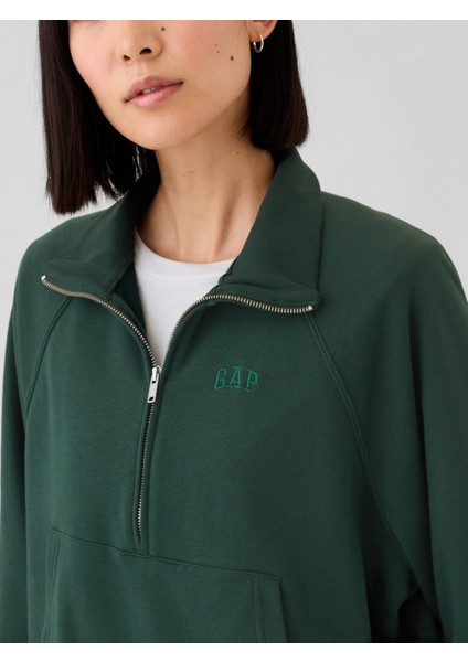 Kadın Yeşil Gap Logo Pullover Yarım Fermuarlı Sweatshirt