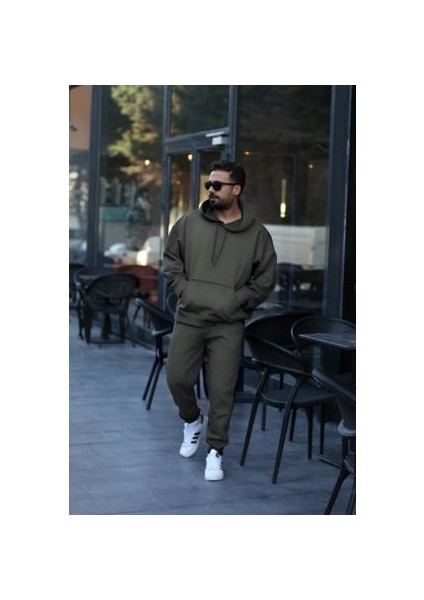 CMZ Collection Erkek Oversized 3 Iplik Içi Şardonlu Kapşonlu Kanguru Cepli Lastikli Paça Jogger Eşofman Takımı