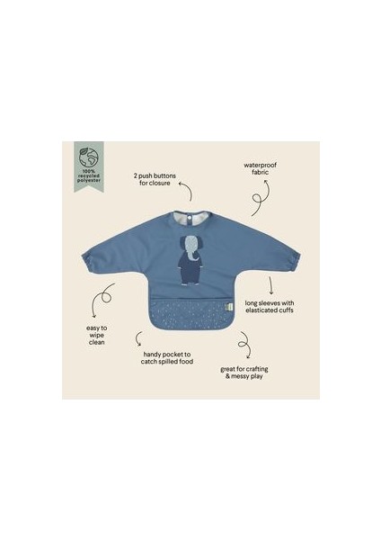 Waterproof Long Sleeve Bıb Mrs. Elephant - Su Geçirmez Uzun Kollu Önlük
