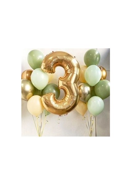 102CM Altın Rakam Balonlu 17'li Balon Seti