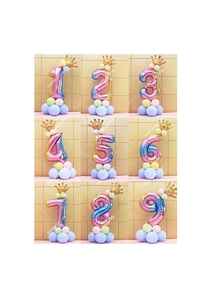 Unicorn Tema Rakam Balon Karşılama Seti 5 Yaş Gökkuşağı Renkleri Altın Taçlı 5 Rakamlı Balon fırsatları