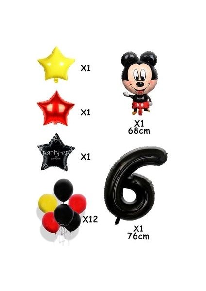 6 Yaş Siyah Rakam Balonlu Mickey Mouse Balon Seti Mini Fare Temalı 17'li Set fiyatları