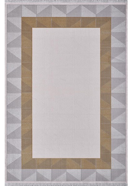 Mina 09101D Gri Gold Çerçeve Desen Bambu Halı