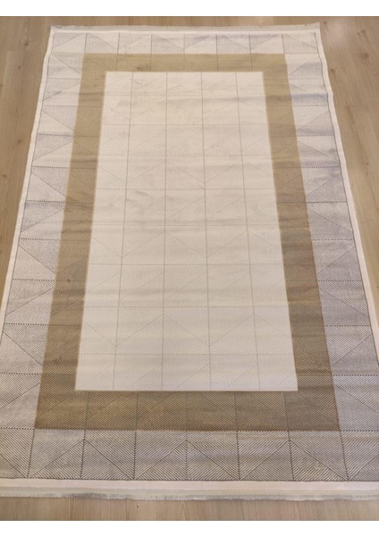 Mina 09101D Gri Gold Çerçeve Desen Bambu Halı modelleri