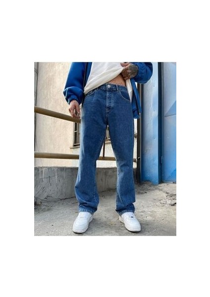 Erkek Baggy Butter Fly Jeans Kemer Arkası Lastikli Salaş Kot Pantolon
