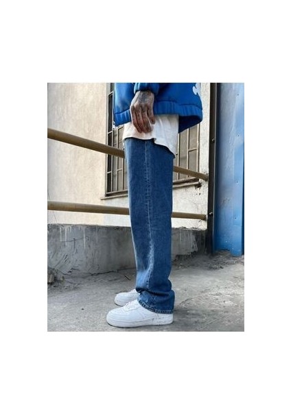 Erkek Baggy Butter Fly Jeans Kemer Arkası Lastikli Salaş Kot Pantolon
