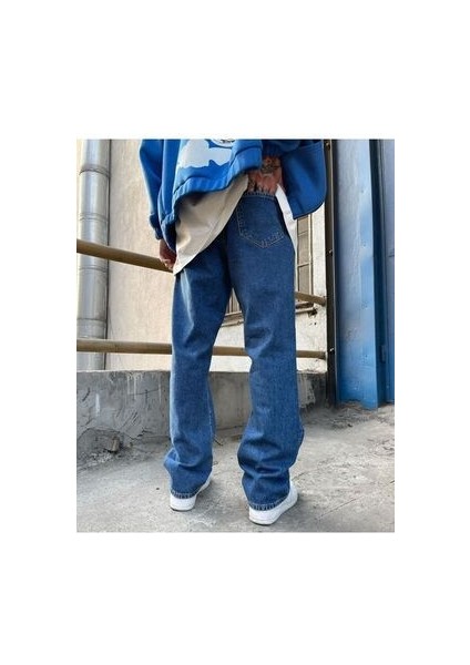 Erkek Baggy Butter Fly Jeans Kemer Arkası Lastikli Salaş Kot Pantolon