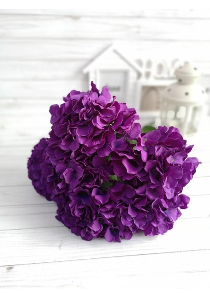 Yapay Çiçek Ortanca Çiçeği Demeti 43 Cm Mor Koyu