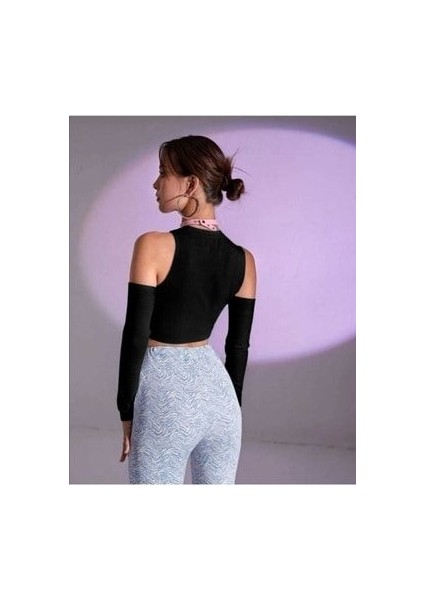 Kadın Asimetrik Omuz ve Göğüs Detay Uzun Kollu Cutout Crop Bluz fiyatları