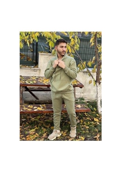 CMZ Collection Oversize Yeşilmelanj 3 Iplik Kalın Eşofman Takımı