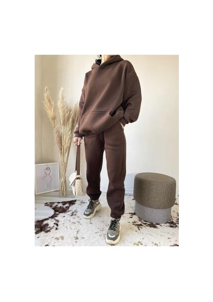 Unisex Kahve Kapüşonlu Ikili Eşofman Takımı