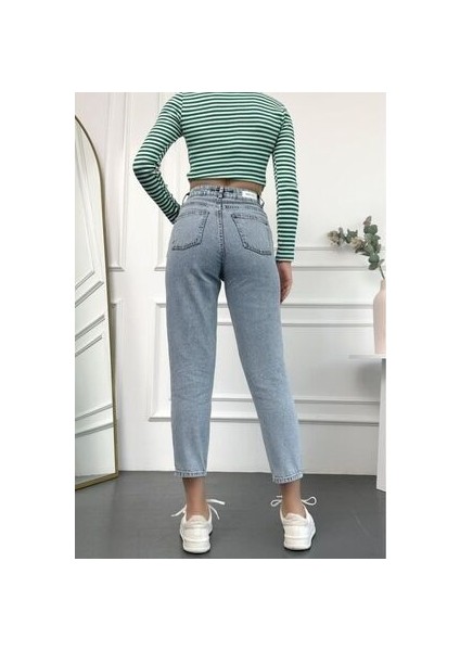 Kadın Mavi Kar Yüksek Bel Basic Mom Fit Kadın Jean Pantolon 2024 modelleri