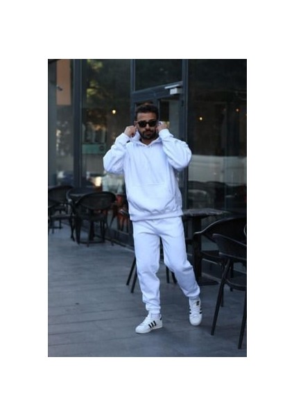 CMZ Collection Erkek Oversized 3 Iplik Içi Şardonlu Kapşonlu Kanguru Cepli Lastikli Paça Jogger Eşofman Takımı