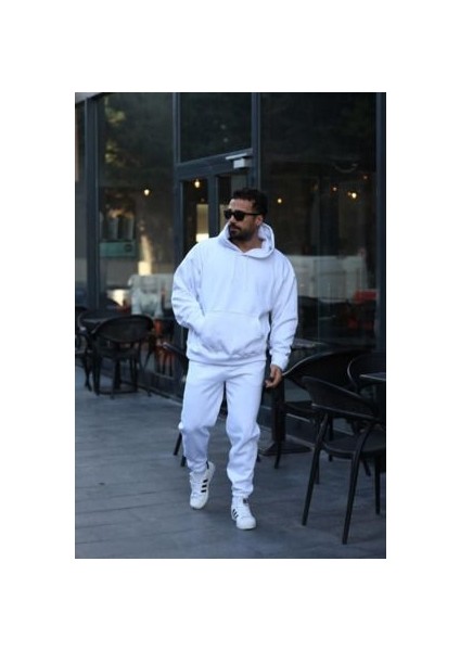 CMZ Collection Erkek Oversized 3 Iplik Içi Şardonlu Kapşonlu Kanguru Cepli Lastikli Paça Jogger Eşofman Takımı