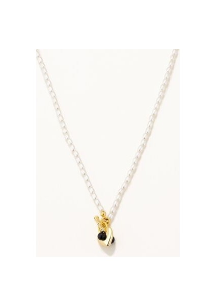 18 Ayar Altın Kaplama Gümüş Mini Natürel Incili T Kilit Kolye