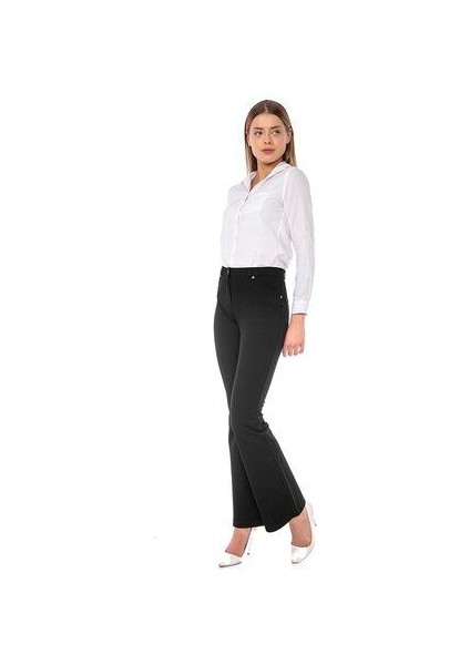 Monera Kadın Siyah Ispanyol Paça Normal Bel Denim Pantolon 2024