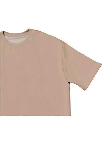 Basic Oversize Tişört - Bej Renk Oversize Basic T-shirt