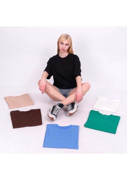 Basic Oversize Tişört - Bej Renk Oversize Basic T-shirt