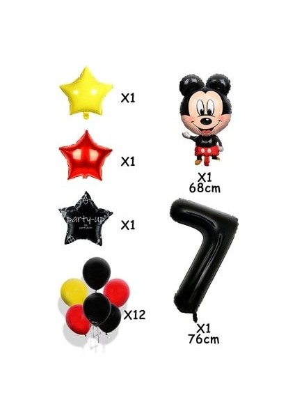 7 Yaş Siyah Rakam Balonlu Mickey Mouse Balon Seti Mini Fare Temalı 17'li Set fiyatları