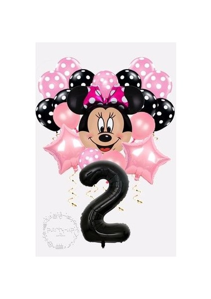 Siyah Rakam Balonlu Mini Fare Balon Set Minnie Mouse Balon Set