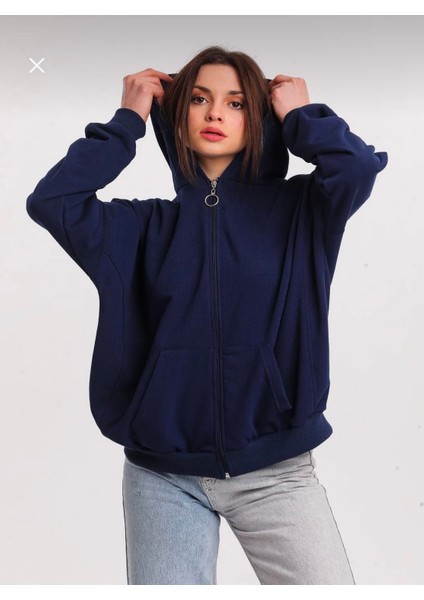 Kanguru Cep Detaylı Oversize Sweat- Lacivert Renk