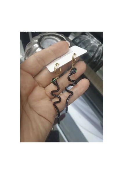 Yılanlı Çelik Küpe Gold siyah Taşlı indirimleri