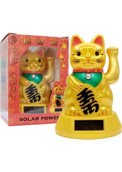 Maneki Neko Gold El Sallayan Şans Kedisi Büyük Solar Güneş Enerjili