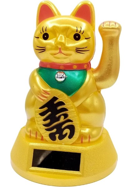 Maneki Neko Gold El Sallayan Şans Kedisi Büyük Solar Güneş Enerjili indirimleri