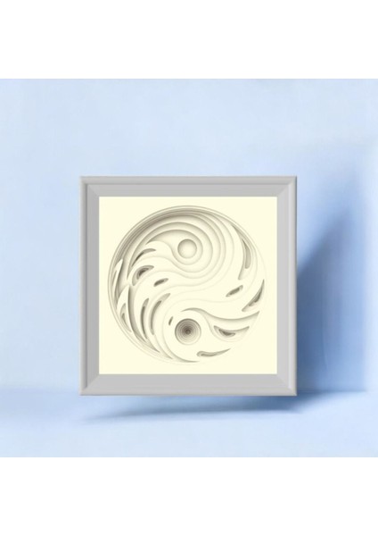 3D Lazer Kesim Mukkava Yin Yang Tablo - 30X30 cm Çerçeveli Modern Sanat