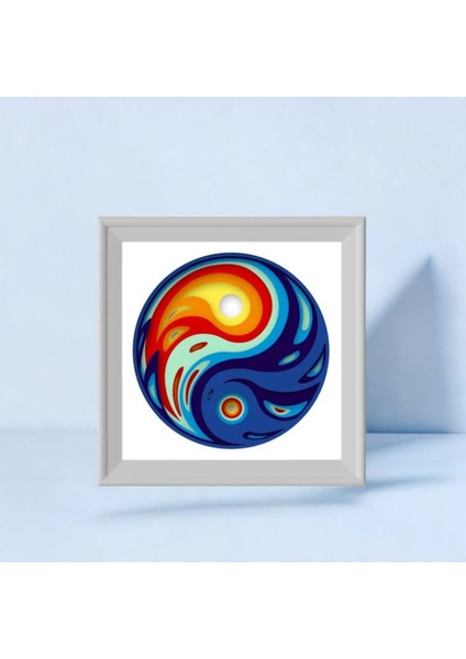 3D Lazer Kesim Mukkava Yin Yang Tablo - 30X30 cm Çerçeveli Modern Sanat