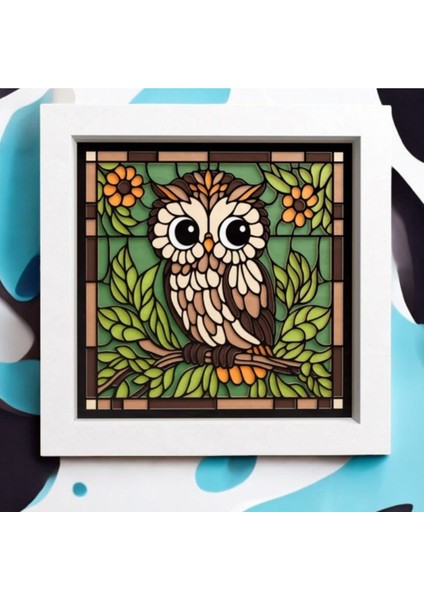 Sevimli Baykuş 3D Lazer Kesim Mukkava Tablo - Çerçeveli Sanat Eseri (30X30 Cm)