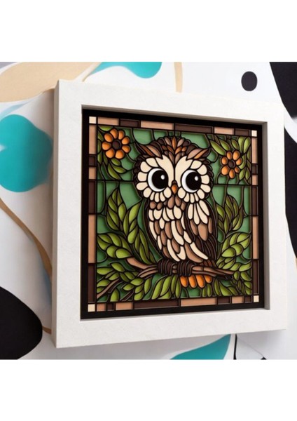 Sevimli Baykuş 3D Lazer Kesim Mukkava Tablo - Çerçeveli Sanat Eseri (30X30 Cm)