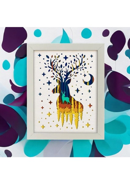 Doğa ve Gece Temalı 3D Lazer Kesim Mukkava Tablo - Çerçeveli Sanat Eseri (30X30 Cm) modelleri