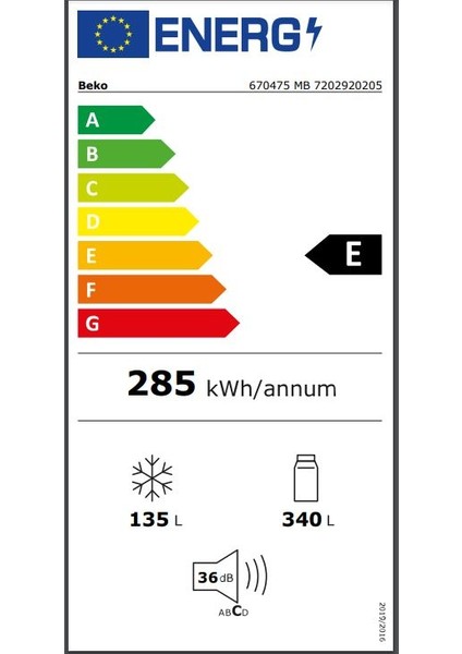 670475 MB E Enerji Sınıfı 475 lt No Frost Buzdolabı