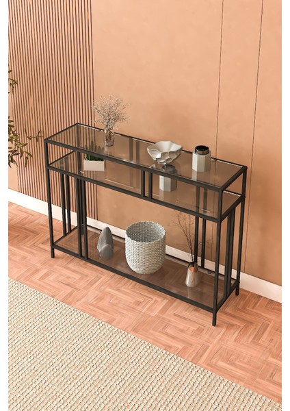 Venedik 100CM Dresuar Kahve Köşesi Dekoratif Raflı Konsol Füme Camlı modelleri