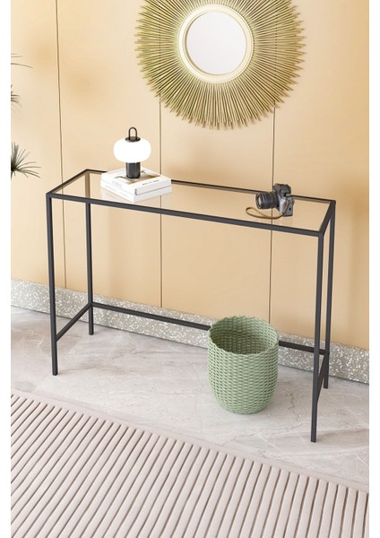 Canvas Metal Dresuar Dekoratif Kahve Köşesi Konsol Siyah Şeffaf Camlı fiyatları