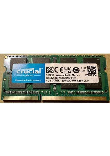 CT51264BF160B Crucial 4gb DDR3L-1600 Sodımm Notebook Ram Bellek