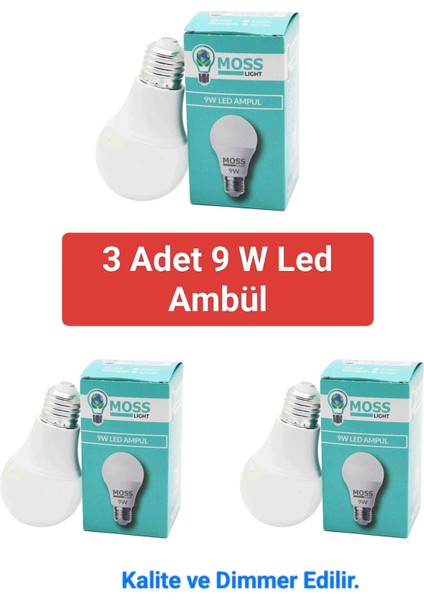 3 Adet LED Ampül 9W Beyaz