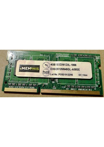 Memphıs 4gb Sodımm D3L-1866 D3DO512M648GL-A58SE 14900 1.35V PO921912296 Notebook Ram Bellek