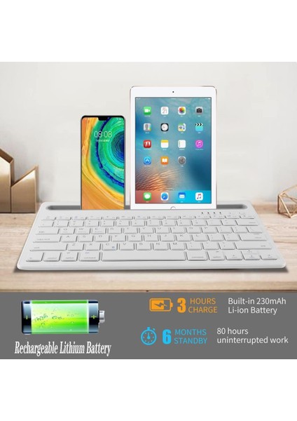 Quadro Soft Touch 102 10.1" Uyumlu Kablosuz Bluetooth Şarj Edilebilir Tablet Telefon Standlı Klavye - Beyaz