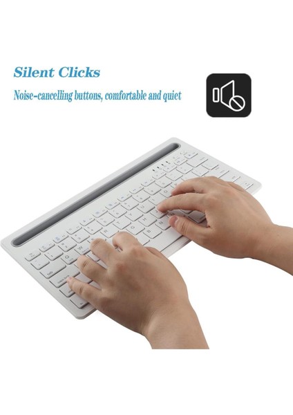 Quadro Soft Touch 102 10.1" Uyumlu Kablosuz Bluetooth Şarj Edilebilir Tablet Telefon Standlı Klavye - Beyaz
