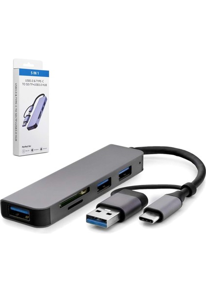 Çevirici Adaptör 5 In 1 USB 3.0 Type-C To Sd Tf USB 3.0 Hadron HDX-7826