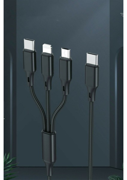 Tüm Telefonlara Uyumlu Type-C Micro USB Iphone 3in1 Şarj Kablosu 3.0A Hızlı Şarz Kablo 3lü modelleri