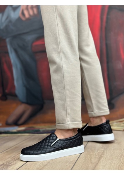 Ba0353 Bağcıksız Kapitone Siyah Beyaz Taban Günlük Erkek Ayakkabı modelleri