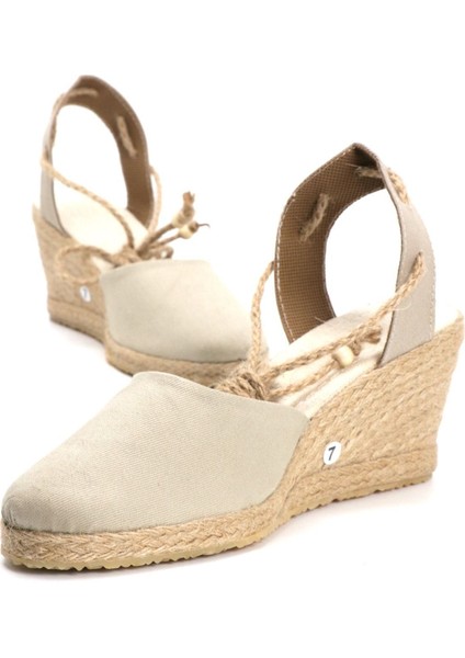 Star Tombis Elişi Bej Kadın Dolgu Topuk Espadril Handmade