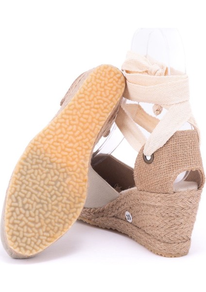 Elişi Ipli Bej Hasır Dolgu Topuk Keten Hasır Espadril Handmade
