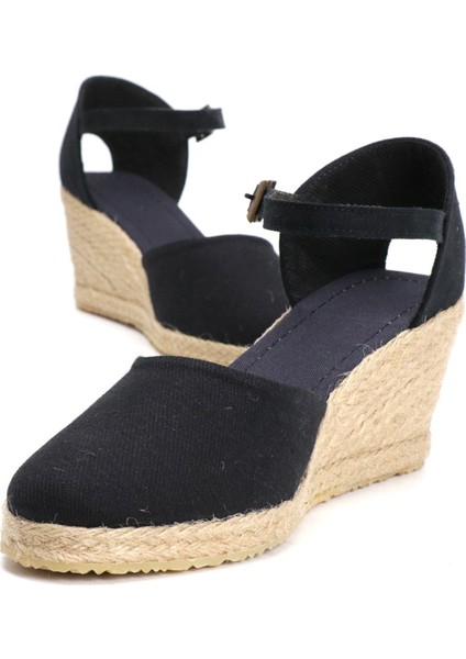 Elişi Siyah Kadın Dolgu Topuk Espadril Handmade