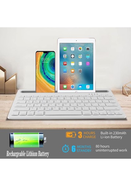 Apple iPad Pro 3. Nesil 12.9" Uyumlu Kablosuz Bluetooth Şarj Edilebilir Tablet Telefon Standlı Klavye - Beyaz