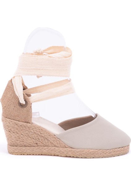 Elişi Ipli Bej Hasır Dolgu Topuk Keten Hasır Espadril Handmade